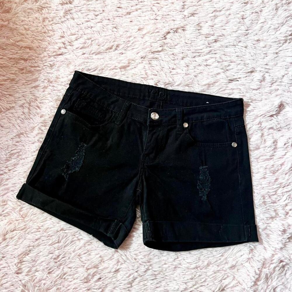 Black Distressed Whimsygoth Grunge Glam Punk Edgy Witchy Stretch Denim Shorts